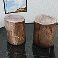 Natural Wood Stump Stools With Rustic Texture For Home Interior Decoration 3d model