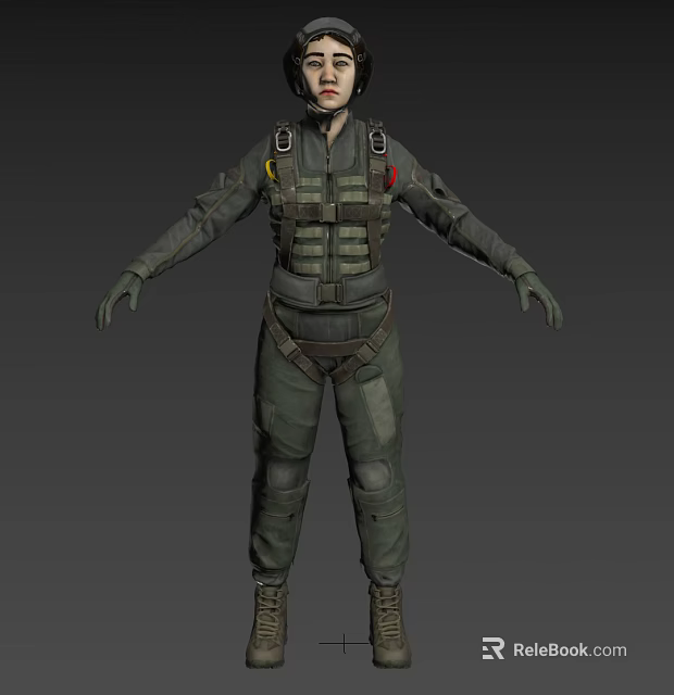 Military Tactical Character In Green Combat Gear With Vest Helmet And Open Arms 3d model 