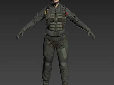 Military Tactical Character In Green Combat Gear With Vest Helmet And Open Arms 3d model
