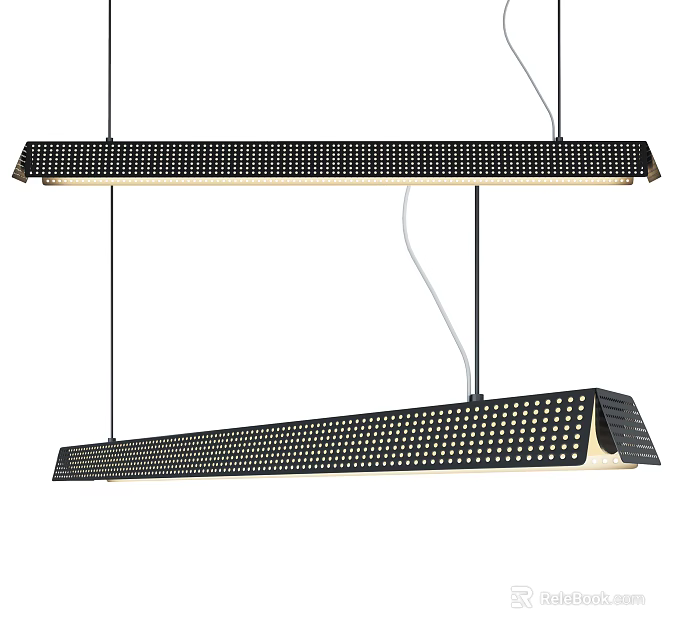 Sleek Modern Pendant Light With Black Perforated Surface And Linear Hanging Design 3d model