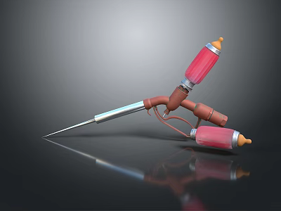 Handheld Red And Yellow Household Spray Tool With Two Red Containers And Silver Nozzle 3d model