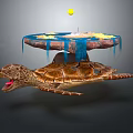 Floating Turtle With Back Platform Featuring Blue Liquid Yellow Elements And Yellow Ball 3d model