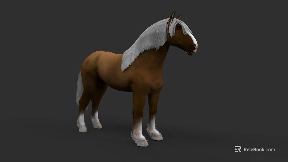 Brown Horse With White Mane Tail And White Legs Standing Pose 3d model 