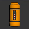 Modern Orange Cylindrical Waste Bin With Black Stripes And Red Indicators 3d model