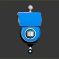 Playful Blue Robot Featuring Green Eyes Small Dome Top Black Arms Silver Ends And Wheels