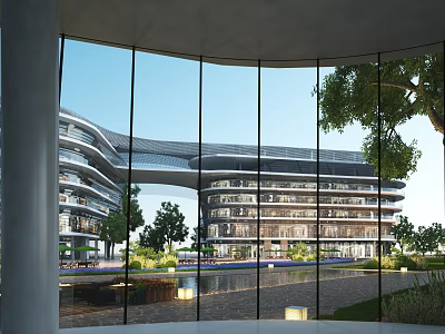 Modern Shopping Mall Lobby Interior With Glass Curtain Wall And Greenery 3d model