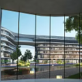 Modern Shopping Mall Lobby Interior With Glass Curtain Wall And Greenery