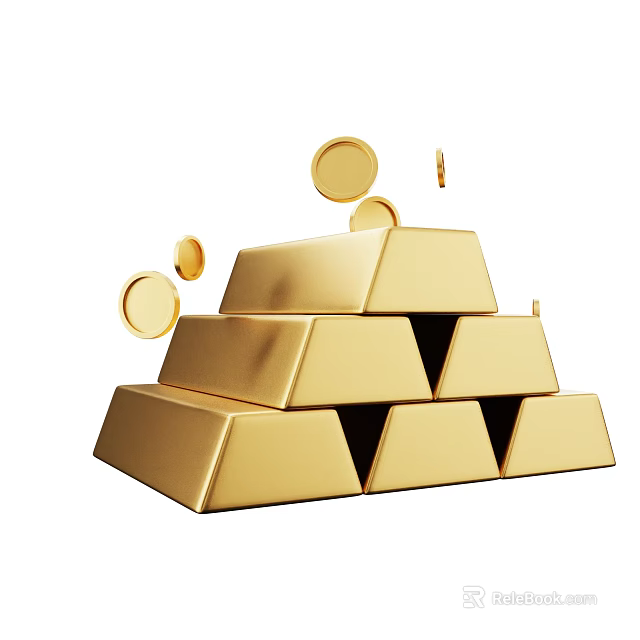 Decorative Ornament Set Featuring Stacked Gold Bars And Scattered Gold Coins 3d model 
