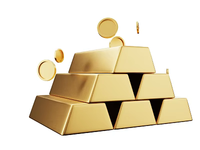 Decorative Ornament Set Featuring Stacked Gold Bars And Scattered Gold Coins 3d model