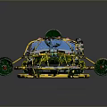 Sci Fi Custom Car With Green Body Yellow Frame Rocket Launchers And Red Green Wheels