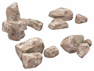 Natural Stone And Wooden Elements With Various Sizes Shapes For Garden Landscape Decor 3d model