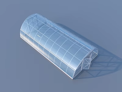 Transparent Arched Greenhouse Structure With Glass Panels And Metal Frame 3d model