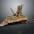 Tree Root System With Exposed Wooden Roots And Natural Rock Base 3d model