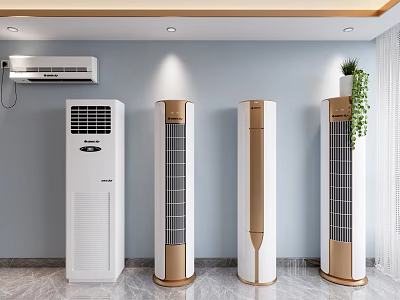 Modern Standing Air Conditioner Fans With White And Gold Design For Indoor Use 3d model