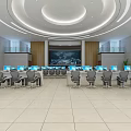Modern Spacious Control Room With Multiple Computers Large Screen And Arranged Chairs 3d model