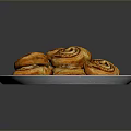 Freshly Baked Delicious Golden Swirled Cinnamon Rolls On A Plate