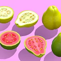 Fresh Guava Whole And Sliced With Red White Flesh And Seeds On Pink Background