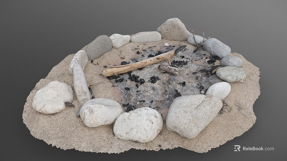 Outdoor Garden Stone Circle Fire Pit with Sand Ash and Logs 3d model 