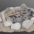 Outdoor Garden Stone Circle Fire Pit with Sand Ash and Logs