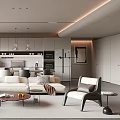 Modern Living Dining Room Interior With Open Kitchen White Sofa And Floor to Ceiling Windows 3d model