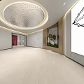Modern Minimalist Indoor Front Desk Reception Lobby With Sleek Elevators And Exquisite Decorative Ceiling Lighting