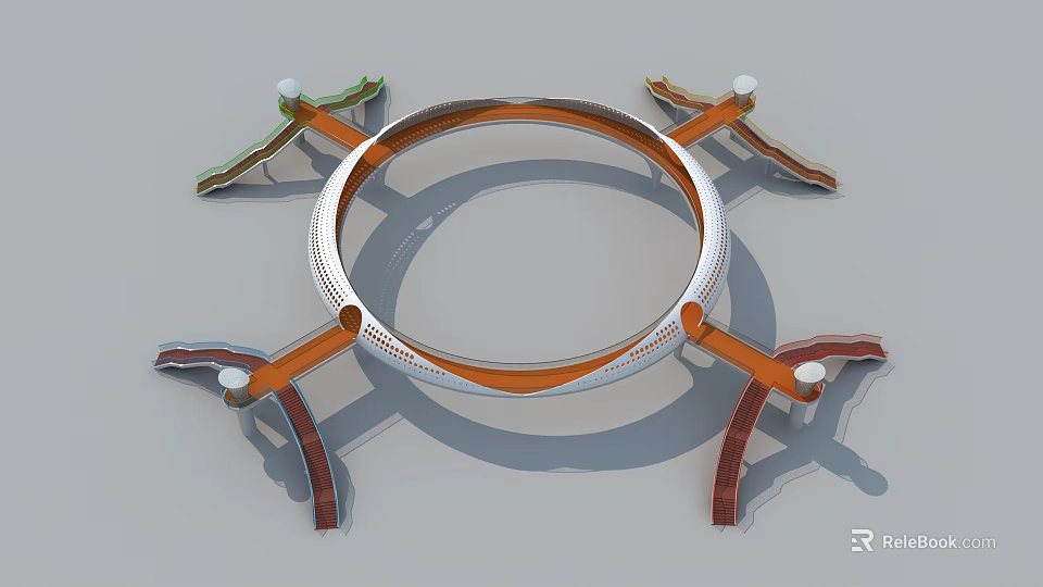 Modern Road Infrastructure With Circular Structure Multi Directional Extensions And Colored Elements 3d model