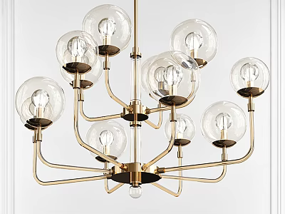 Elegant Modern Chandelier With Golden Frame And Clear Glass Globes 3d model