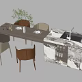 Dining table and chair combination 3d model