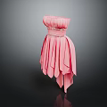 Pink Strapless Pleated Dress With Beaded Waistband And Asymmetrical Hem Design