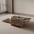 Wooden Coffee Table With Unique Design White Vase And Tray In Minimalist Interior