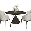 Modern Round Dining Table Set with Four Light Gray Chairs Black Legs and Conical Base