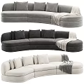 Neutral Tones Curved Sectional Sofa With Plush Cushions And Throw Blanket