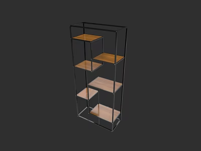 Modern Open Bookcase With Metal Frame And Multi Tier Wooden Shelves 3d model