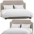 Modern Double Bed With Upholstered Headboard White Pillows And Bed Sheets 3d model