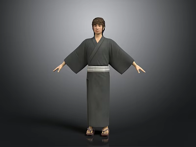 Child Wearing Traditional Kimono Standing With Arms Outstretched In Casual Pose 3d model