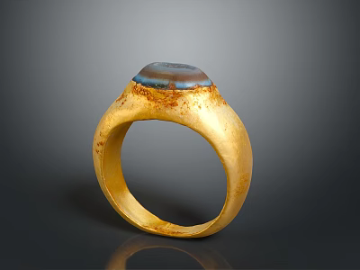Vintage Gold Fashion Accessory Ring With Textured Band And Blue Brown Stone On Top 3d model