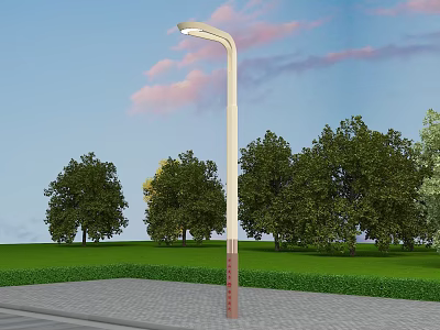 Outdoor Street Light With Blue Sky Pink Clouds Green Trees And Paved Ground 3d model