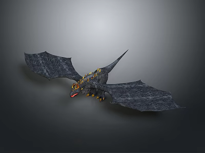 Black Dragon Game And Movie Character With Large Wings Golden Decorations And Red Head 3d model