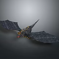 Black Dragon Game And Movie Character With Large Wings Golden Decorations And Red Head