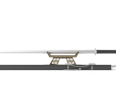 Traditional Sword With Polished Steel Blade Black Scabbard And Decorative Metal Stand 3d model