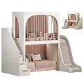 Kids Bunk Bed With Slide Steps Drawers And Pink Decor 3d model