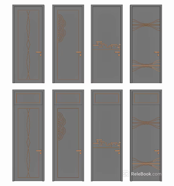 Different Gray Swing Doors Featuring Ornate Patterns And Decorative Lines 3d model