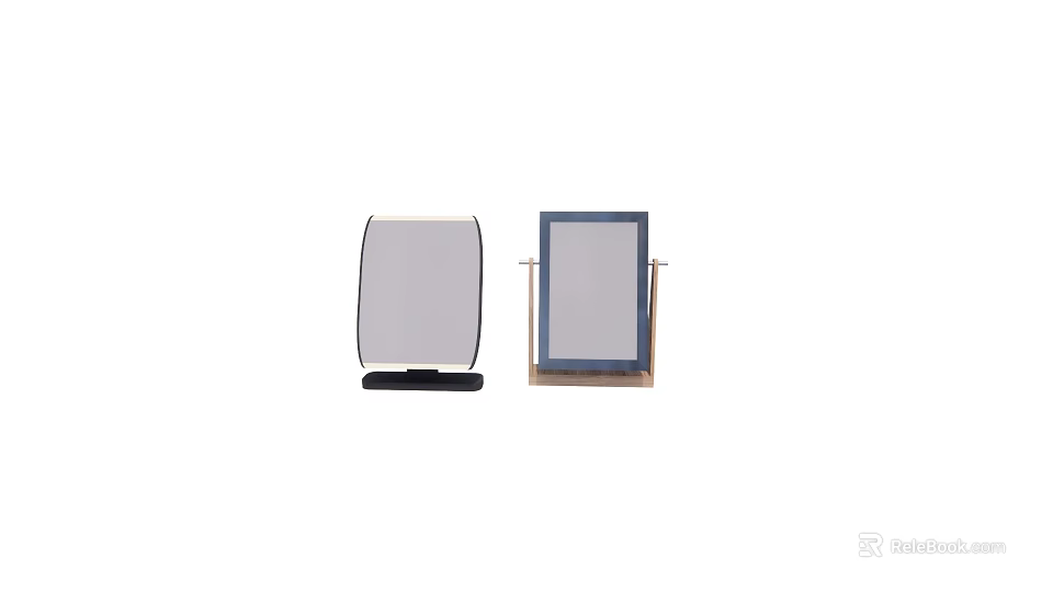 Two Table Mirrors With Black And Wooden Stand Designs For Home 3d model 