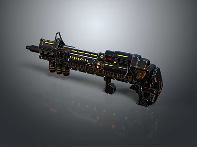 Futuristic Sci Fi Weapon With Black Mechanical Design Yellow Accent Lines And Complex Structure 3d model