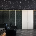 Home Theater Room Featuring Starry Ceiling Vertical Lights White Double Doors And Black Leather Seats