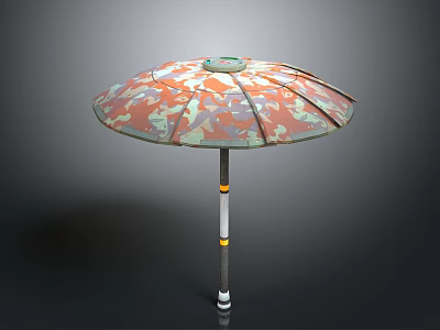 Colorful Camouflage Umbrella Shaped Chandelier with Yellow and White Striped Pole 3d model