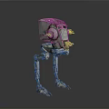 Sci Fi Mechanical Walker With Four Metal Legs And Rough Surface Design