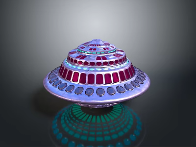 Futuristic Multi Layered UFO Like Structure With Colorful Purple Red Blue Green Rings And Reflection 3d model