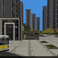 High Rise Residential Buildings With Modern Design Entrance Area Bus Access Spacious Plaza Green Plants