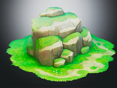 Stone Rock Formation With Moss Covered Surfaces And Green Grass Surrounding Small Stones 3d model